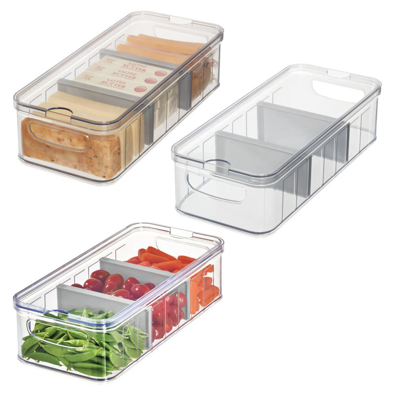 Bacs de rangement pour réfrigérateur 3 pièces iDesign - Transparent / Gris