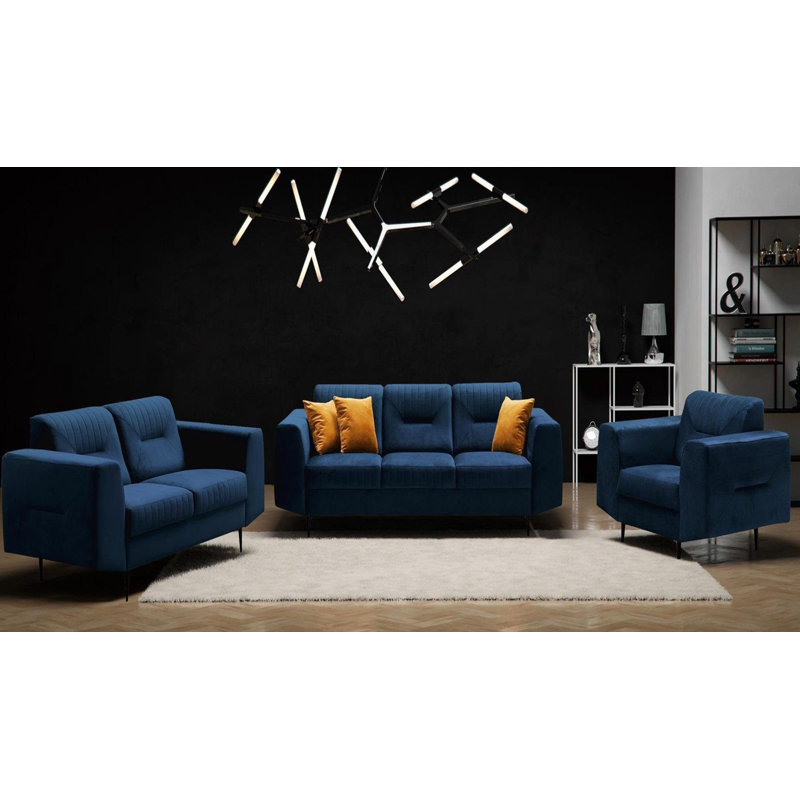 Aubreeanna 3 - Piece Living Room Set, Black, Blue