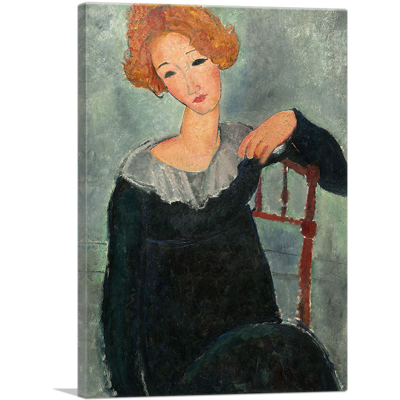 «Woman with Red Hair 1917» par Amedeo Modigliani, reproduction d'art sur toile tendue, H 40 po x l 26 po x P 0,75 po