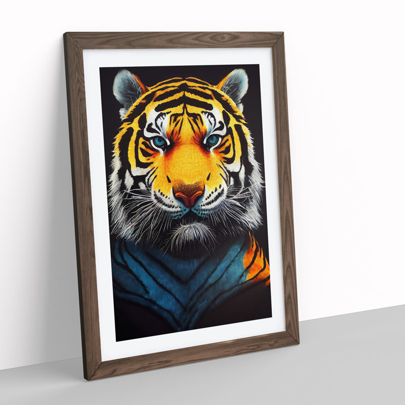 Majestic Tiger - Framed Print, 34cm H x 25cm W x 2cm D, Walnut