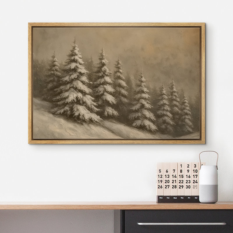 «Snowy Evergreen Forest Mountain Slope», reproduction d'art sur toile encadrée dans la chambre principale, Naturel