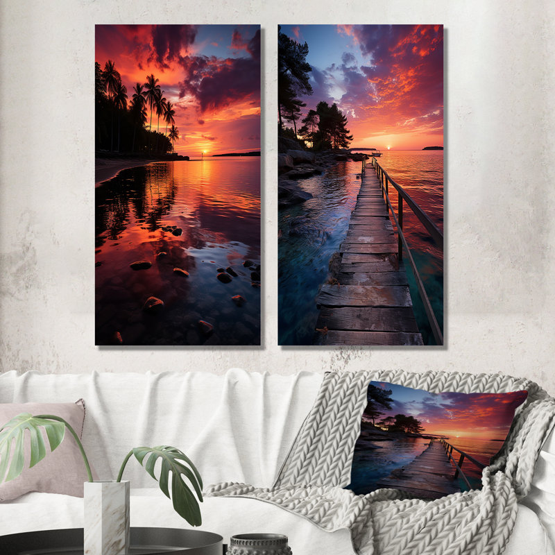 «Dominicana Tropical Sunset Reflections», 2 pièces, Toile tendue, H 32 po x l 32 po