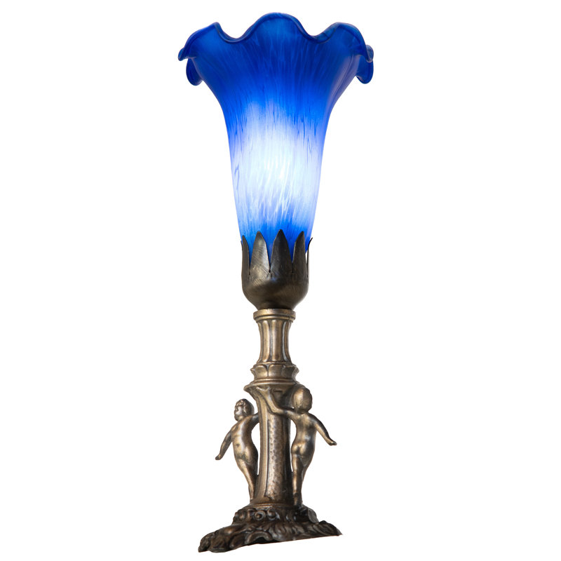 11" High Blue Tiffany Pond Lily Maidens Mini Lamp, Blue