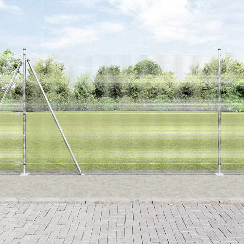 Vidaxl Fence With Posts Steel, Silver, 140cm H x 1000cm W x 3.2cm D
