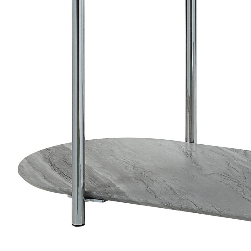 Console ovale grise allongée, de style minimaliste moderne, avec tiroirs de rangement