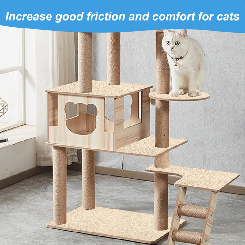 Trimmable Cat Scratching Post Carpet Covered 78.7”X15.8” Self-Adhesive Cat Tree Shelves Replacement Parts Mat Cat Scratcher For Cat Tree Shelves Steps Couch Furniture DIY Protector(Beige)