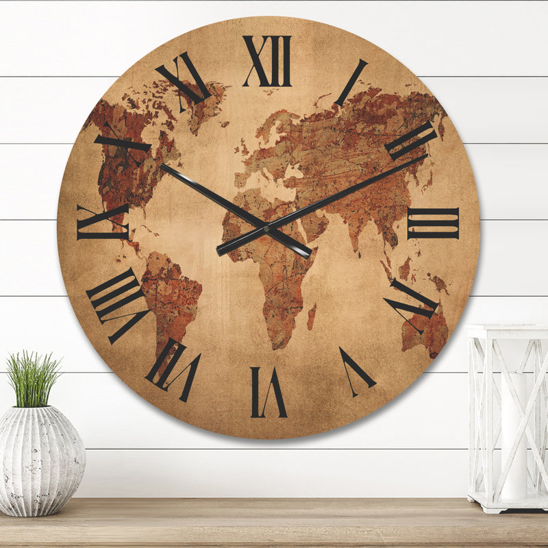 Horloge murale rétro en bois - Ancienne carte du monde VII, Moyen