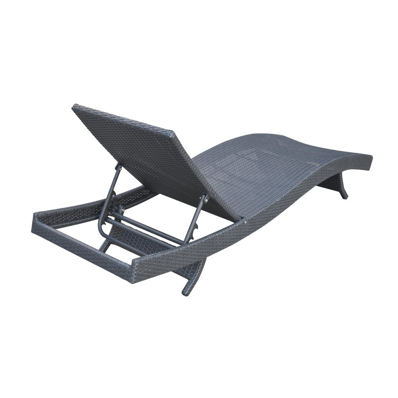 Contemporary Black HDPE Wicker Adjustable Chaise Lounge, 78"