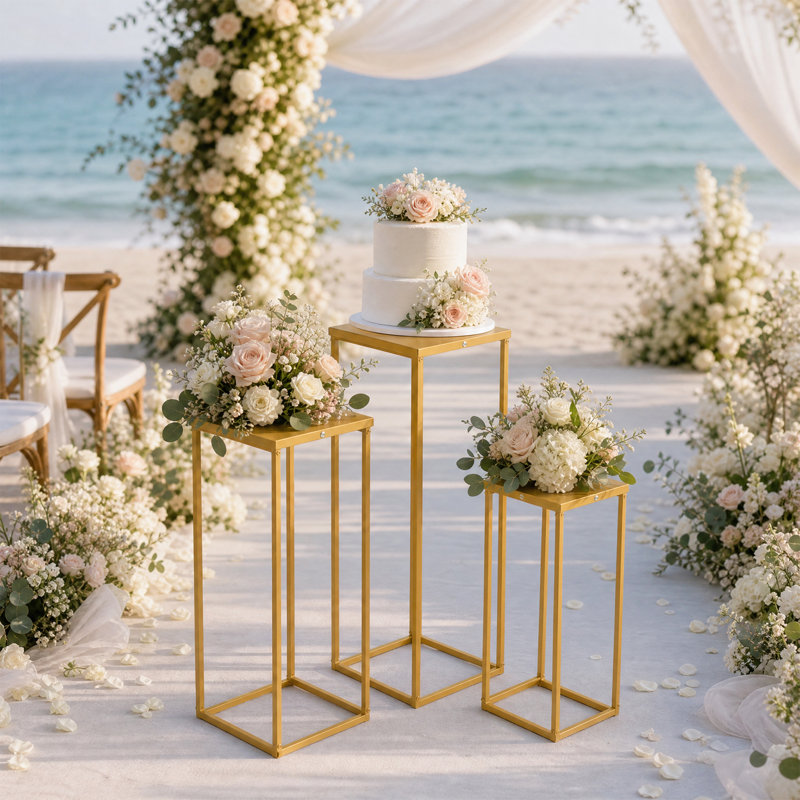 Ensemble de 3 plantes en métal, fleurs de mariage en métal, Doré
