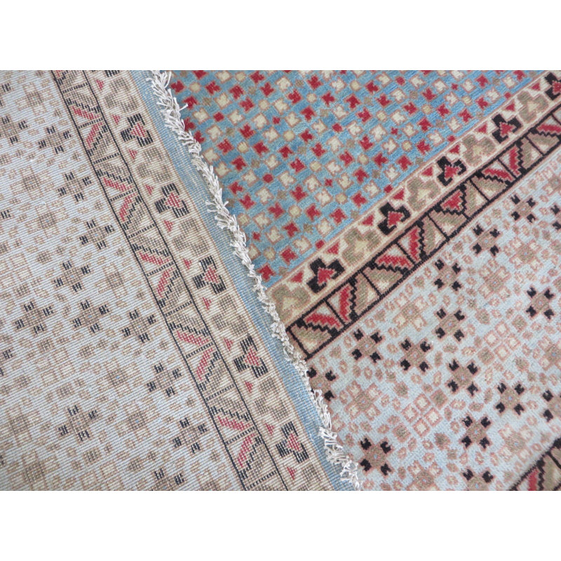 Tapis oriental en laine noué à la main bleu ciel / noir / ivoire / rouge rouille Mamluk, Rectangle 10 pi x 14 pi