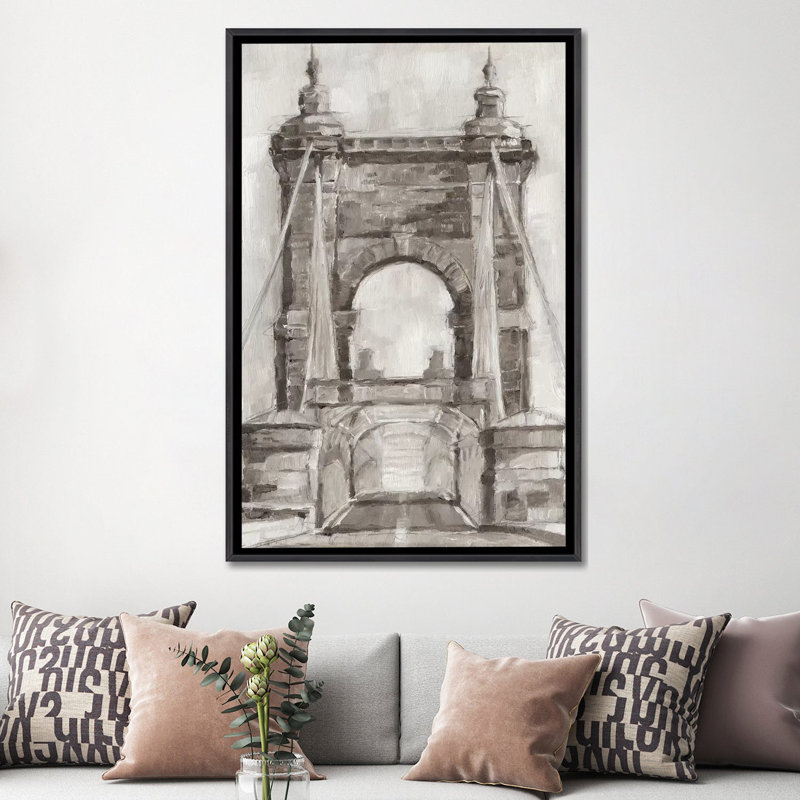 "Pont Crossing II" par Ethan Harper, reproduction d’art, Encadrement noir décoloré, H 60 po x l 40po x P 1,5 po, Pas de tapis