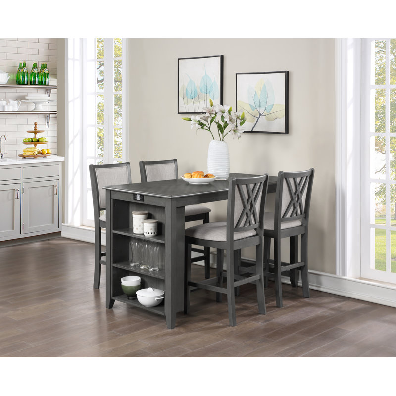 Josiha 5 - Piece Solid Wood Dining Set, Gray, 41" H x 19" W x 19" D