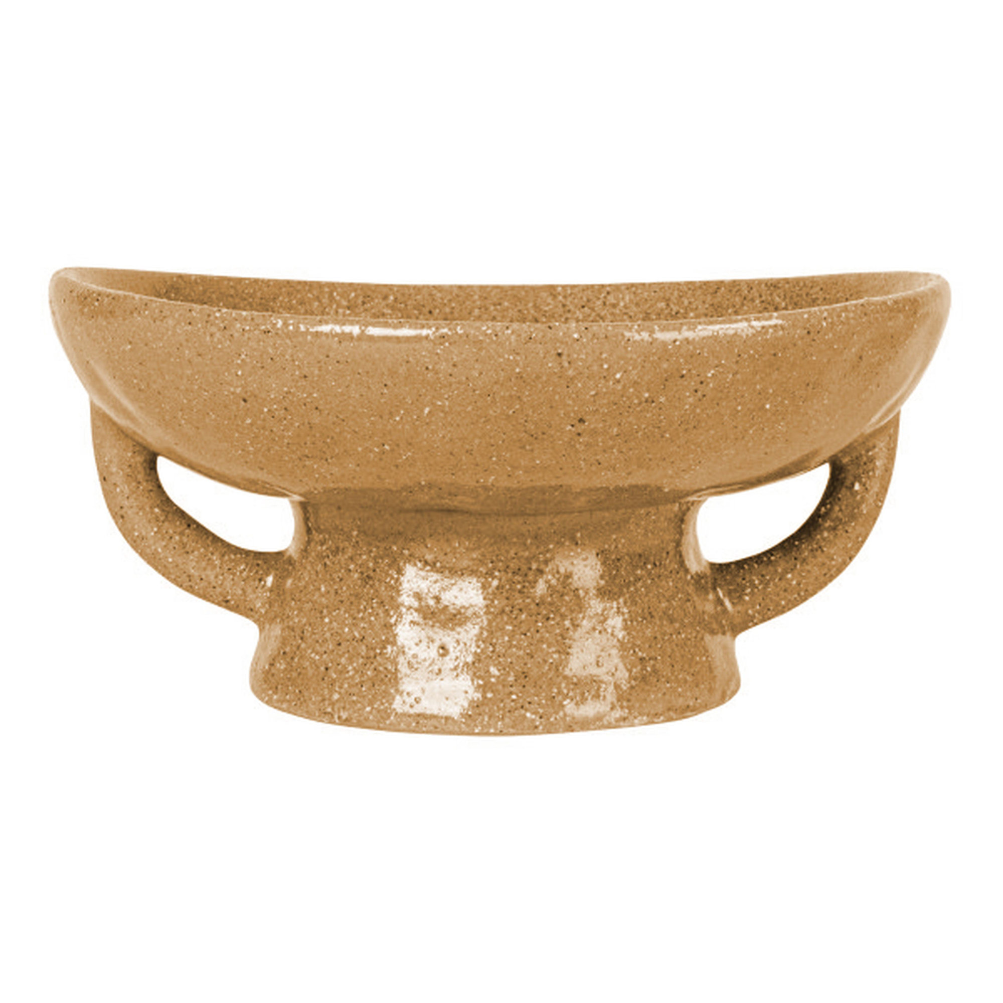 Stoneware Pedestal Bowl with Handles, Taupe, 8" W