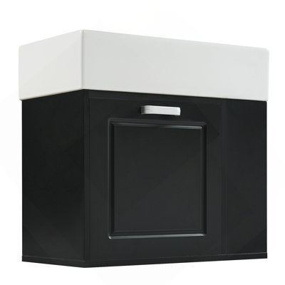 Meuble-lavabo mural de 21,8 po avec lavabo, armoire flottante murale, grand tiroir, tablette réglable, porte-papier hygiénique, système de fermeture en douceur, noir