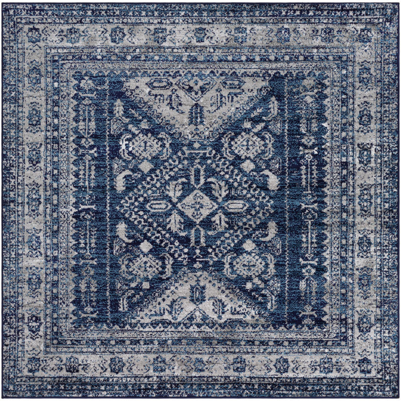 Tapis oriental Fitz, Navy, Square 6'7"