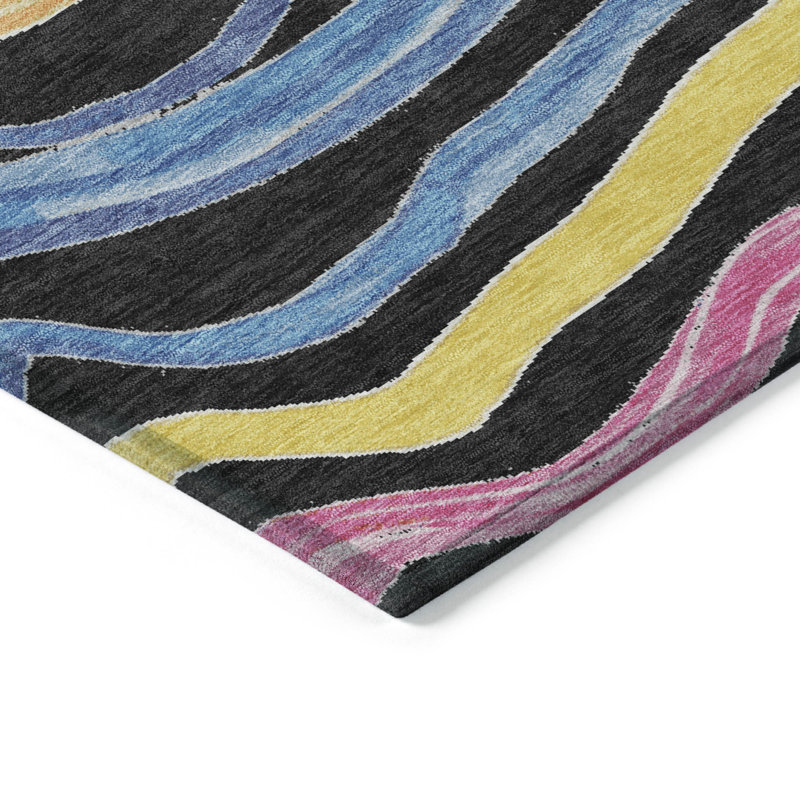 Multicolor Striped Synthetic Washable Rectangular Rug