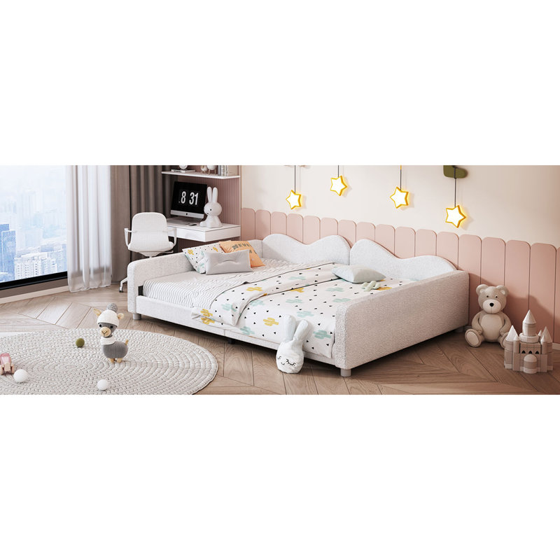 Full size Upholstered Daybed, Sherpa Fabric Sofabed with Cloud-Shaped Backrest, No Box-spring Needed, White(Old SKU: WF532069AAK)