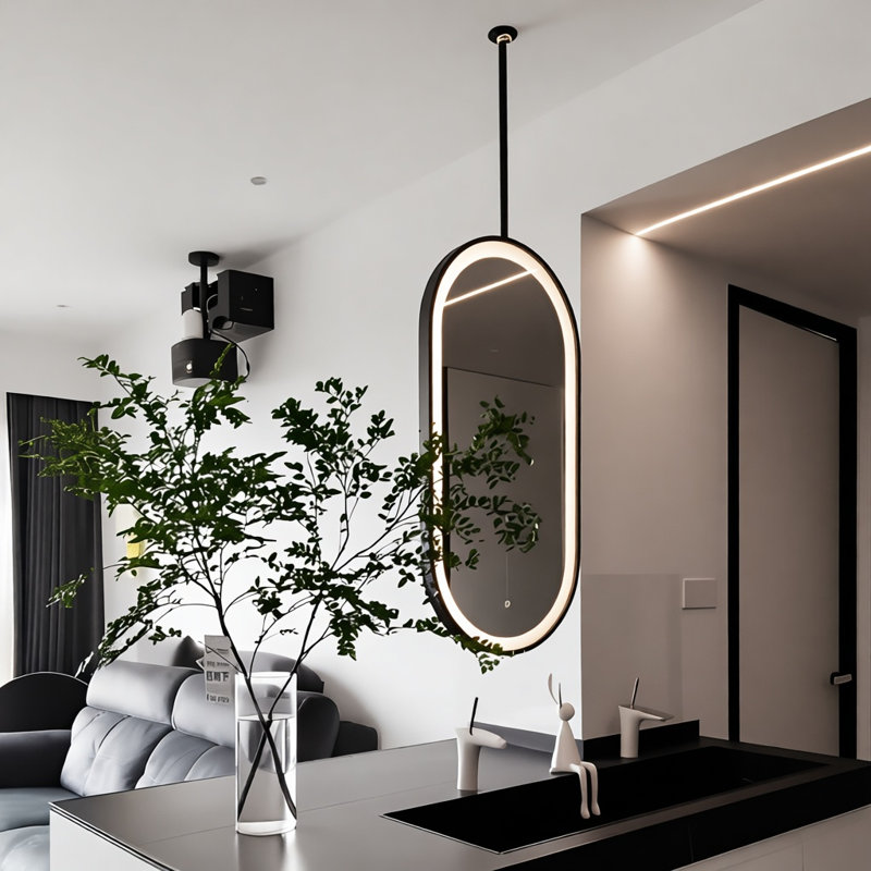 Paris Black Oval Double sided glass mirrors ceiling suspended led mirrors