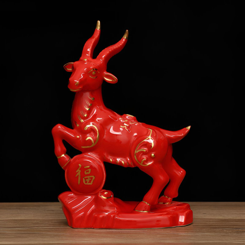 Figurine de chèvre traditionnelle en céramique pour la maison et la chance, Rouge