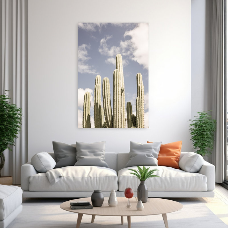Art contemporain contemporain abstrait avec cactus, H 60 po x l 40 po