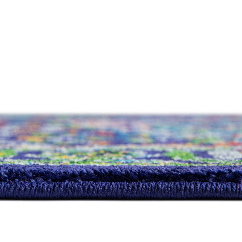 Tapis ovale oriental bleu marine / bleu / jaune, Rectangle 5 pi 3 po x 8 pi