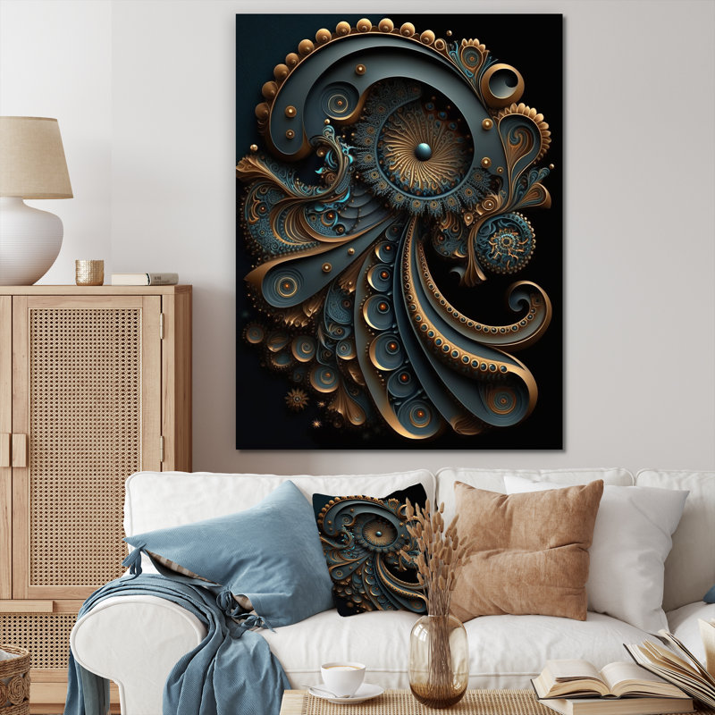 Fractal Universe in Retro Gold and Teal - reproduction sur toile, H 20 po x l 12 po x P 1 po, Toile tendue