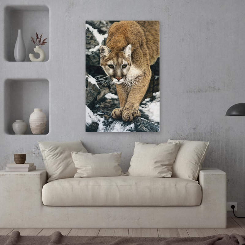Approche silencieuse - animaux, chats, neige, hiver, H 36 po x l 24 po