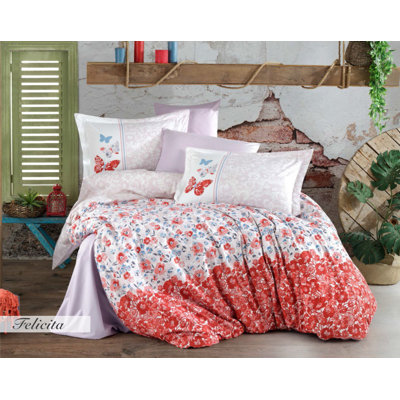 Ensemble de housse de couette 100% coton rouge / gris / blanc Viso