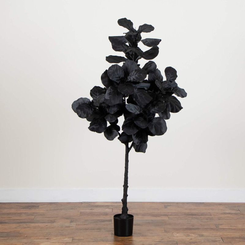 Artificial Halloween Black Fiddle Leaf Tree, 72" H x 30" W x 30" D