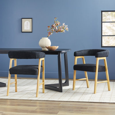 Lorrenda Modern Curved Back Solid Wood Dining Chair with Boucle Upholstery   