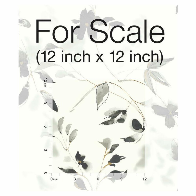 Floral Peel & Stick Wallpaper Roll, White/Black/Gold