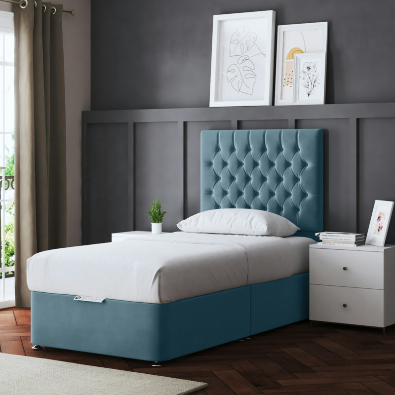 Seraphine Chesterfield 2 Draw Divan Bed with Headboard, Blue, Single (3')
