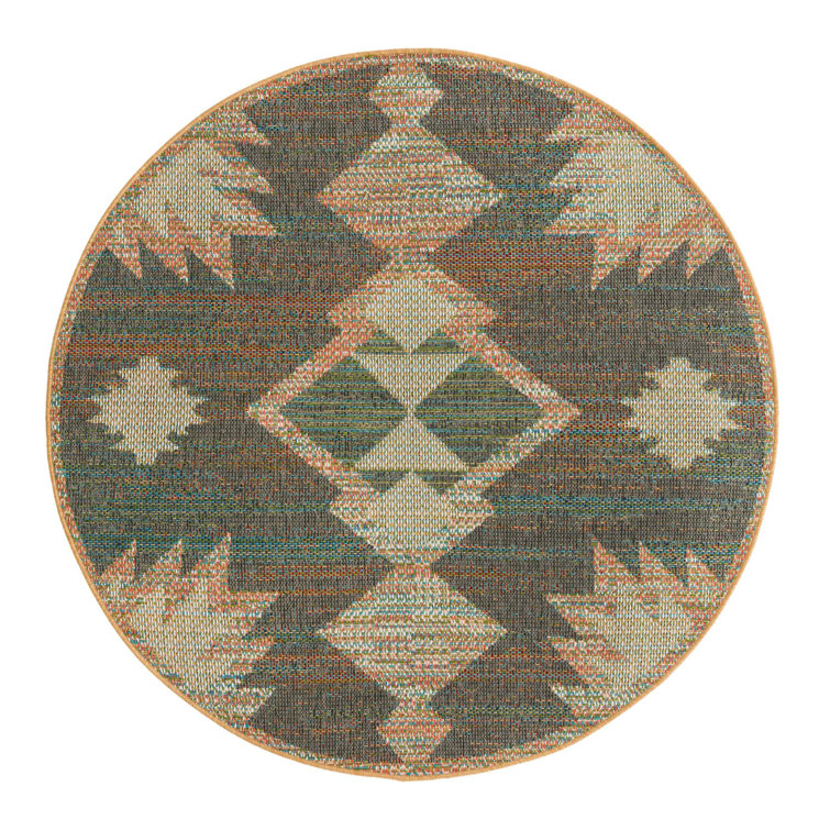 Barnesville Geometric Machine Made Power Loom Polypropylene Indoor / Outdoor Area Rug in Multi/Blue/Brown/Orange/Green