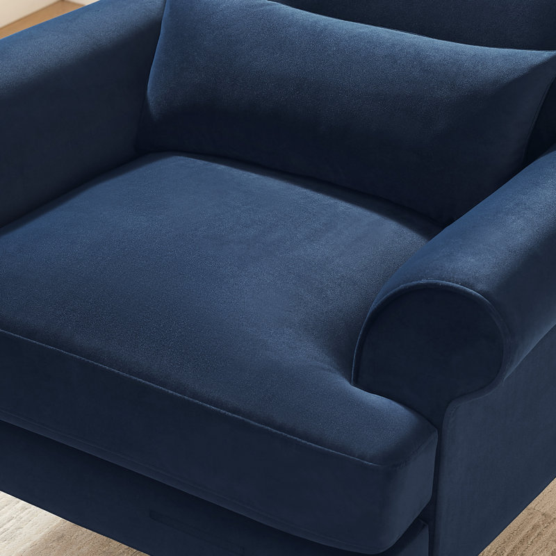 Fauteuil d'appoint à accoudoirs roulés 39,37 po avec siège profond surdimensionné, Velours bleu acier