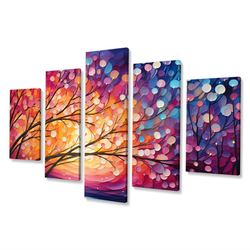 Impression sur toile 5 pièces, "Hardedge Art Sublime Tree Symmetry III"