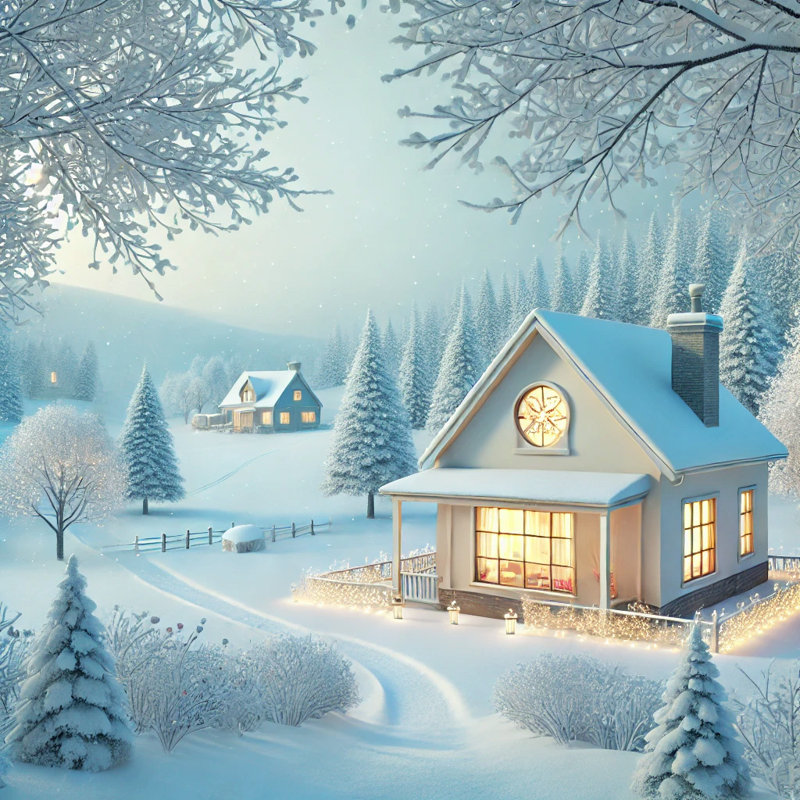 Impression sur toile «Winter Bliss: Illuminated Cottage in a Snowy Wonderland», H 12 po x l 12 po x P 1 po
