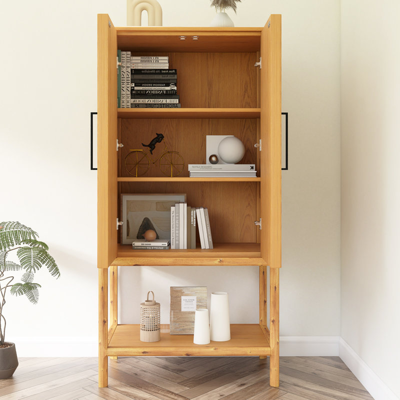 Sophisticated Oak Veneer Cabinet With Multiple Storage Functions, Yellow