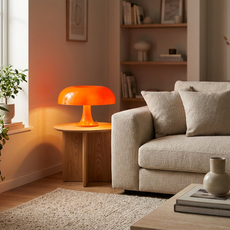 Orange Mushroom Lamp, Retro Mid-century Modern Table Lamp Decor  With Bulbs