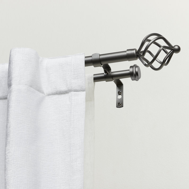 Gunmetal Double Curtain Rod with Twisted Iron Finials, 36"-72"