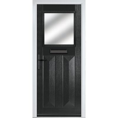 Crystal GRP Front door Eaton Slate Grey 890mm x 2090mm Open in Right hand Stipolytte Glass