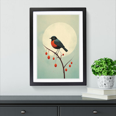 Robin Bird Minimalism - Single Picture Frame Print on Wood