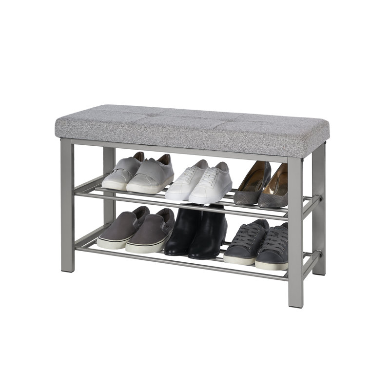 Dark Charcoal Upholstered Shoe Storage Bench with Metal Frame