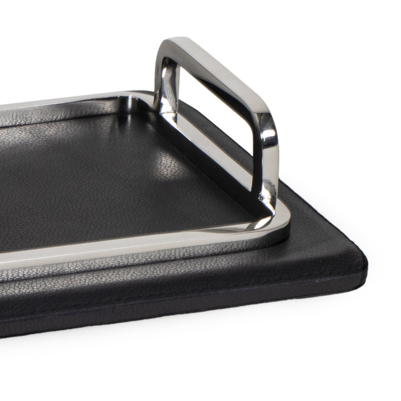 Greyson Leather Rectangle Tray Small (Natural Brass), Black/Silver