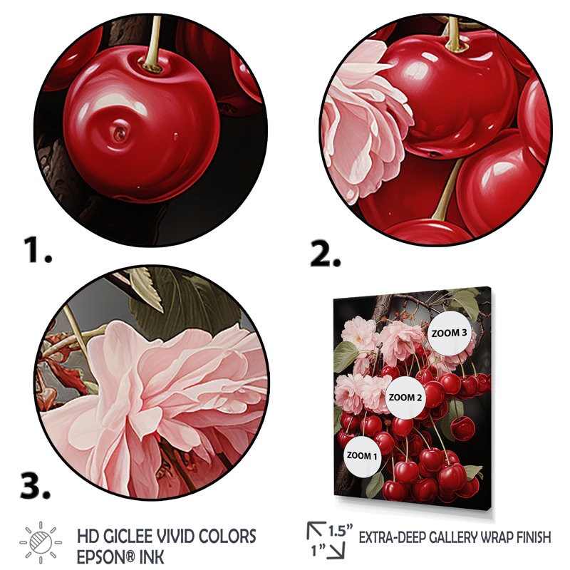 Red Cherry Fruit Beauty I - Art mural cerise, Toile tendue, H 20 po x l 12 po x P 1 po