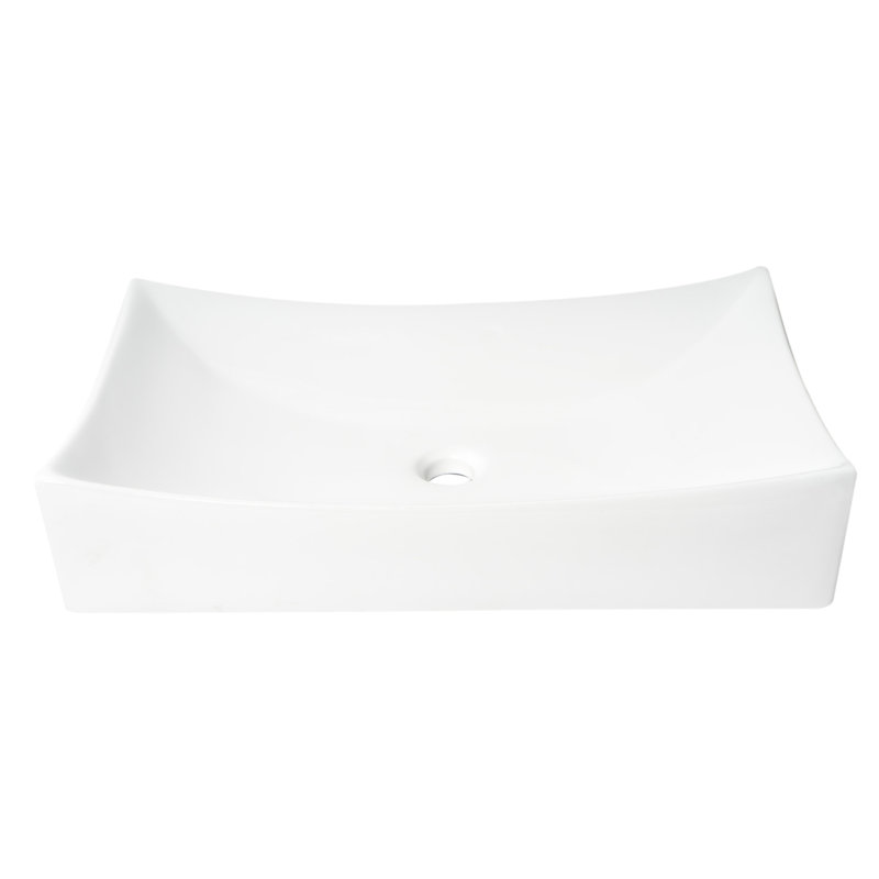 White Ceramic Rectangular Vessel Bathroom Sink