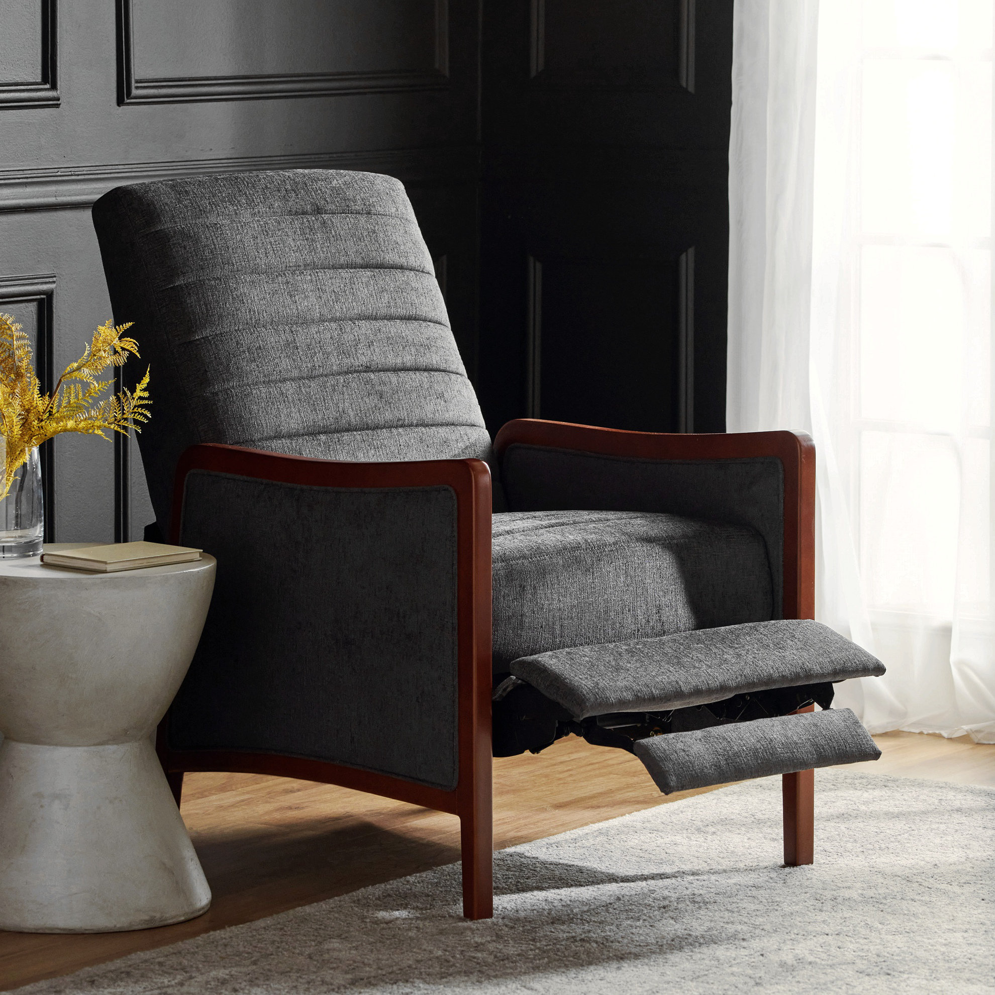 George Oliver Mid Century Modern Fabric Channel Stitch Wood Pushback ...