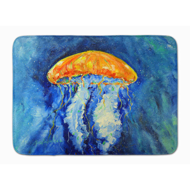 Tapis pour salle de bain en mousse à mémoire de forme d’eau jellyfish Ansonville