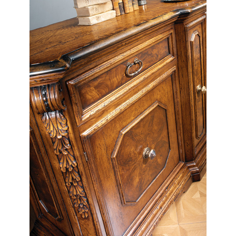 84" Wide 2 Drawer Walnut Wood Sideboard