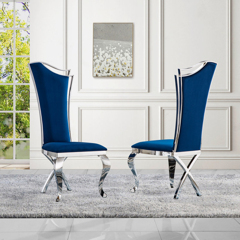 Chaise d'appoint à dossier solide, Argent, Bleu