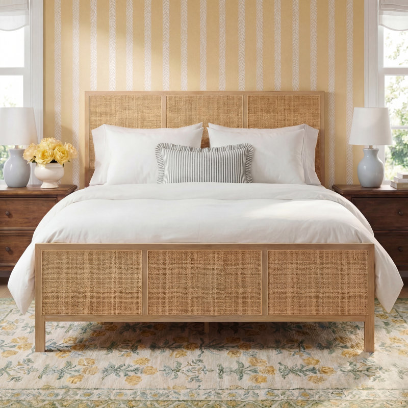 Nellie Cane Bed, Queen, Black Wash